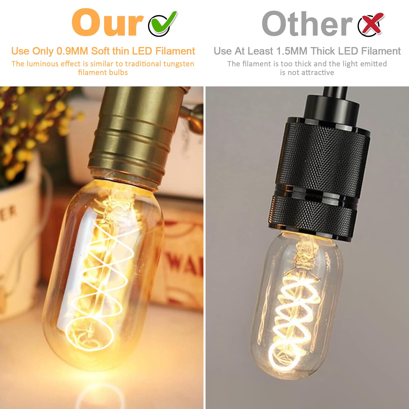 Owilukie E26 LED Bulb 6W Equivalent E26 Bulb 60 watt,Vintage Edison Bulbs,Warm White 2700K Amber E26 Edison Bulb dimmable,Tubular T14 T45 LED Light Bulb,AC120V,500lm,CR90+,Clear Glass,Pack of 4