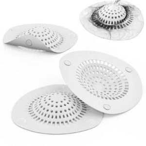 wodetim hair catcher shower drain cover bathtub silicone hair catcher stopper drain strainers,home protectors with sucker water trap sink cover for kitchen sink bathroom tub 3 pack (white)