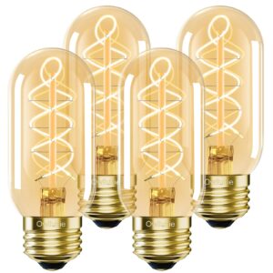 owilukie e26 led bulb 6w equivalent e26 bulb 60 watt,vintage edison bulbs,warm white 2700k amber e26 edison bulb dimmable,tubular t14 t45 led light bulb,ac120v,500lm,cr90+,clear glass,pack of 4