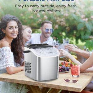 COWSAR Ice Maker Countertop, Stainless Steel Portable Ice Maker Machine with Self-Cleaning, 26.5lbs/24Hrs, 6 Mins/9 Pcs Bullet Ice, Perfectly for Home Use, Gift