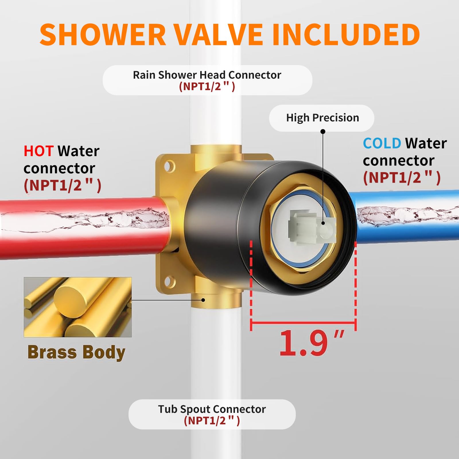 Tub Shower Faucet Set Valve Included with 6-Inch Rain Shower Head and Tub Spout Single-Handle Tub and Shower Trim Kit Matte Black