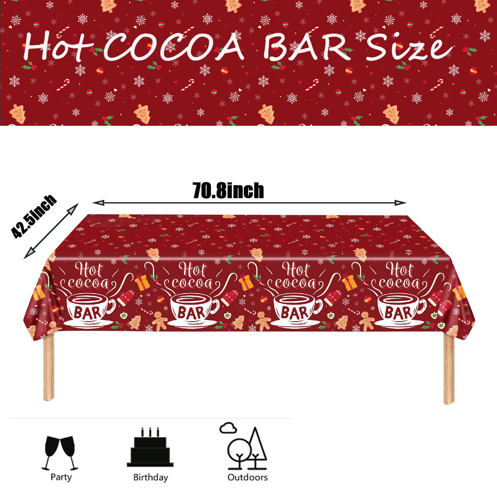 Akide Hot Cocoa Bar Tablecloth 3 Pack Disposable Christmas Table Cloth Rectangle for Christmas Party Winter Wonderland Birthday Baby Shower It's Cold Outside New Year Party Decorations (Red)