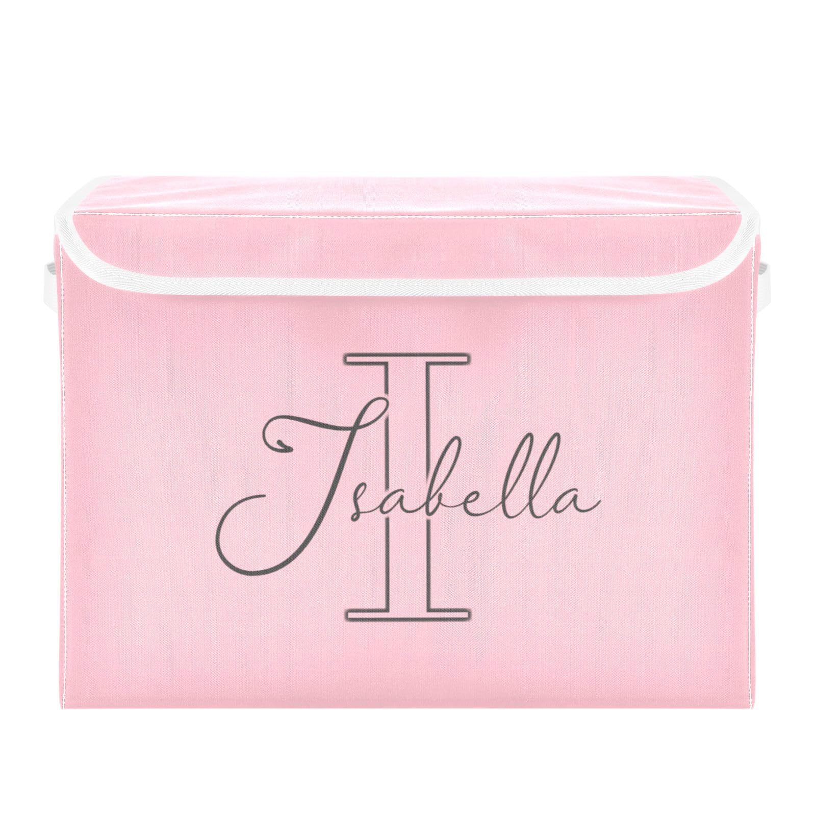 Pink Custom Storage Bins with Lid Foldable Personalized Storage Basket Box with Handle Shelf Basket Closet Organizer for Book Office Dorm