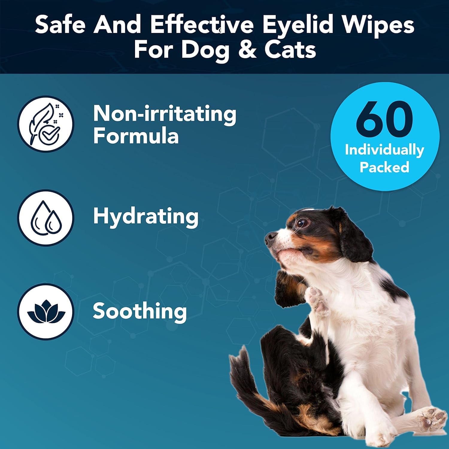 NOVEHA Gel Eye Drops with 2x10ml for Dogs & Cats - 0.3% Viscoadaptive Hyaluronan Eye Solution for Severe Dry Eyes with Nove-WiPets Ocular Hygiene Wipes for Pets (Pack of 60) Cleanse Facial Folds