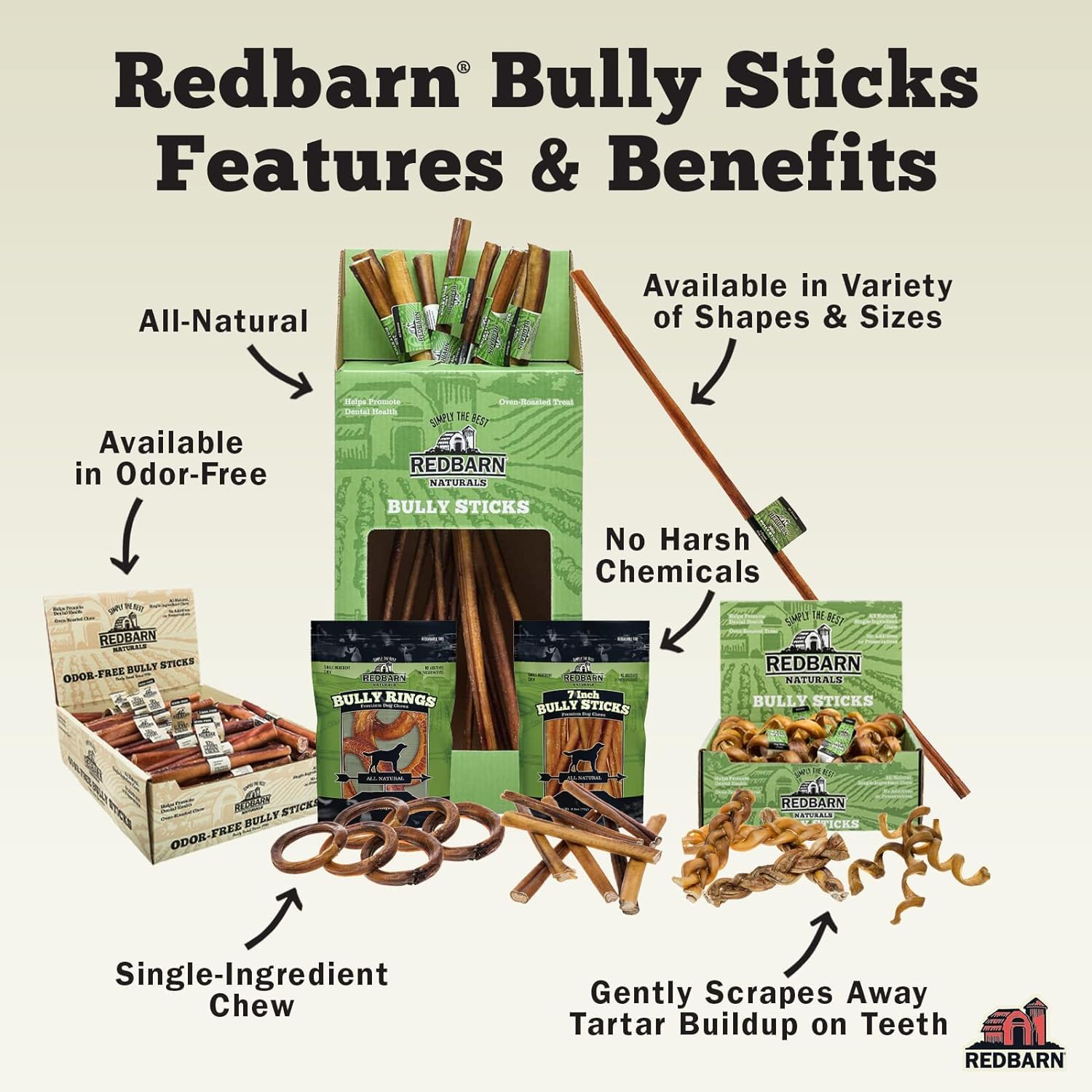 Redbarn Pet Products All Natural 8-12" Braided Bully Sticks for Medium & Large Dogs - Healthy Long Lasting Beef Chews Variety Party Pack - Single Ingredient Low Odor Rawhide Free - 1 lb Bag