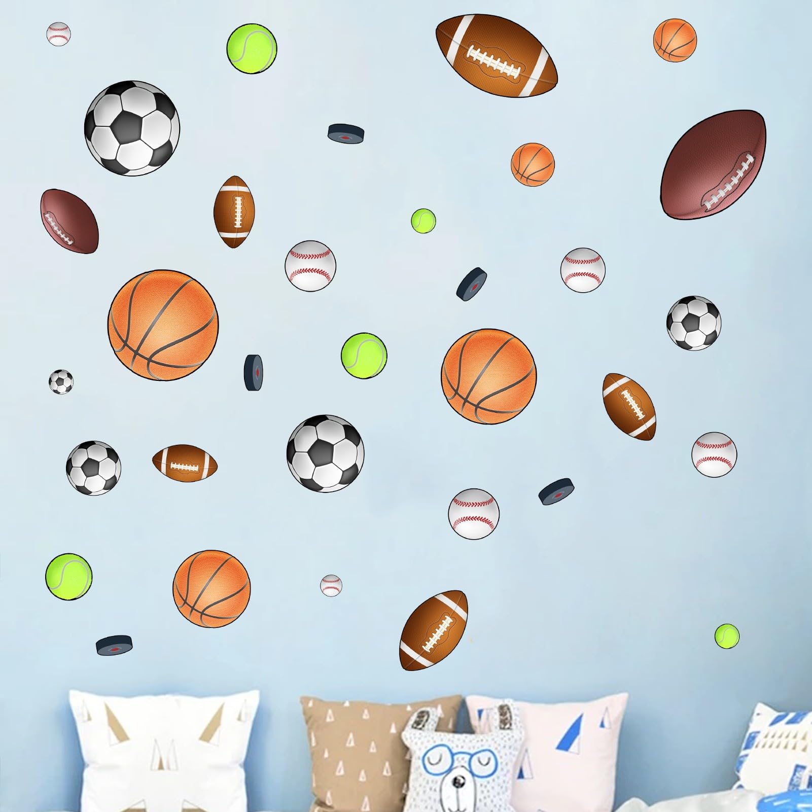 Amimagen Basketball Football Sports Wall Stickers - Kids Baby Boys Wall Decals - Nursery Playroom Classroom Daycare Game Room Bedroom Home Wall Decor