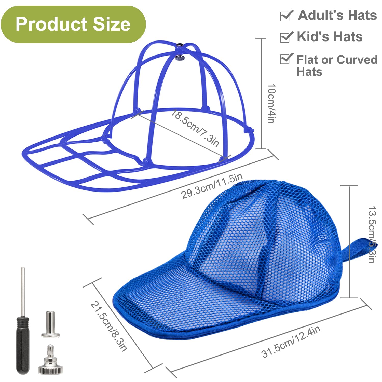 MAGTSMEI Hat Washer Cage, 1Pack Hat Washer for Baseball Caps Foldable Hat Cleaner for Washing Machine, Dishwasher Hat Rack Protector Organizer Storage for Flat & Curved Hats Blue