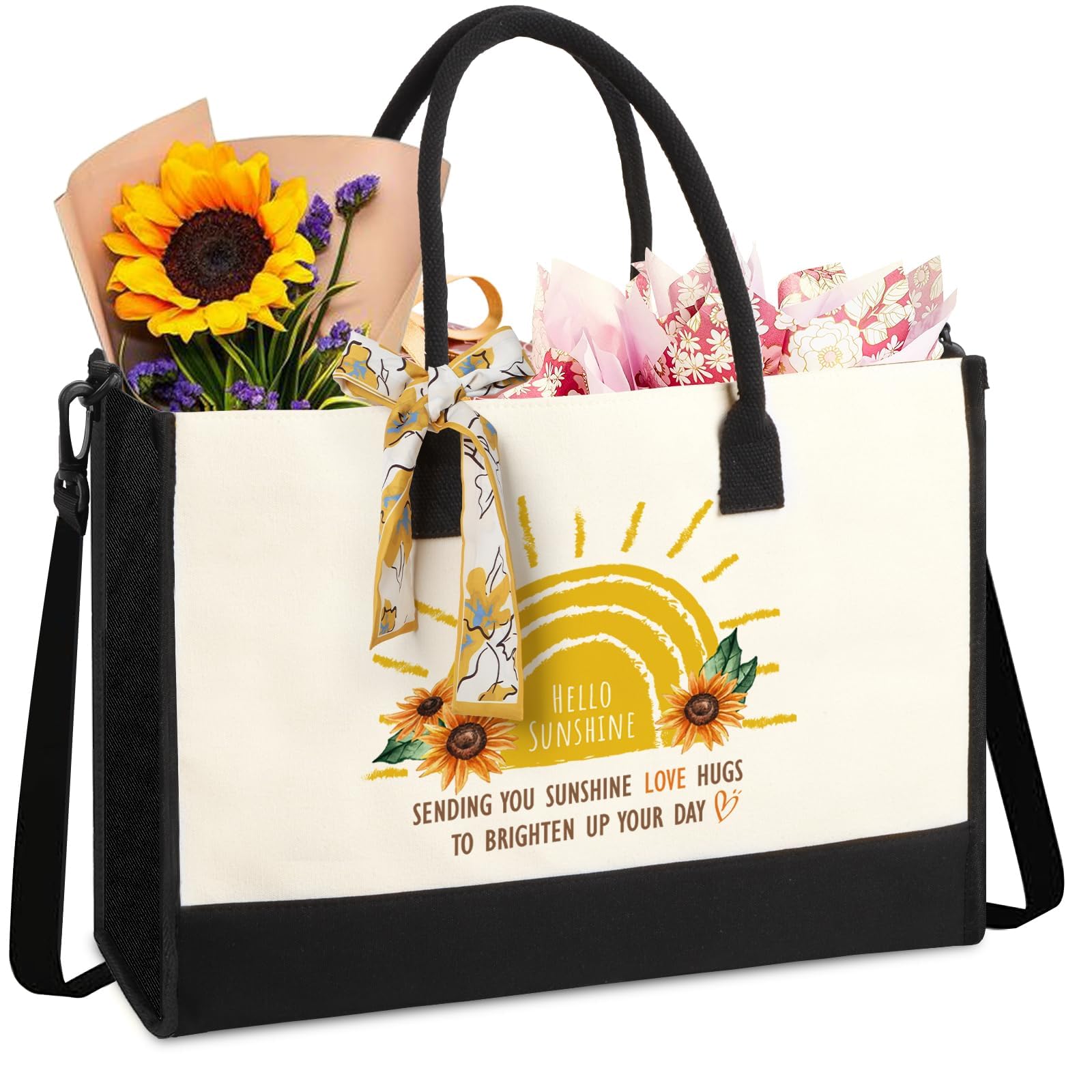 GLORIEROO Sunflower Birthday Teacher Mothers Gifts for Women Friends Sister Large Personalized Reusable Canvas Tote Bag with Shoulder Strap