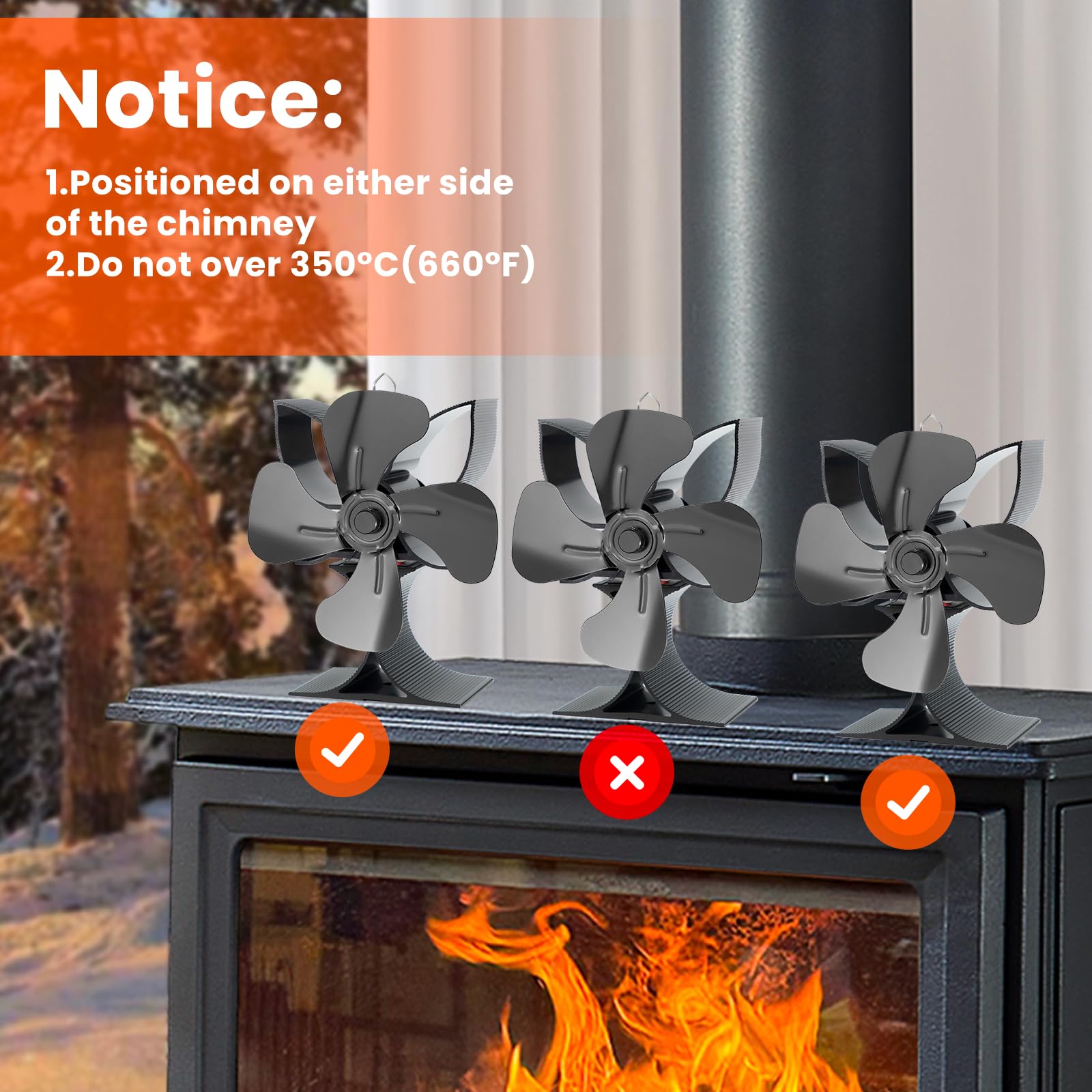 Miaton Heat Powered Wood Stove Fan and Mr Buddy Heater Fan (Included Bracket), Non Electric Fireplace Fan Eco fan Thermal Fan Thermoelectric Fan