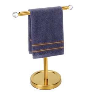 noonext gold hand towel holder, freestanding hand towel rack with heavy base, stainless steel towel holder countertop for bathroom (brushed gold)