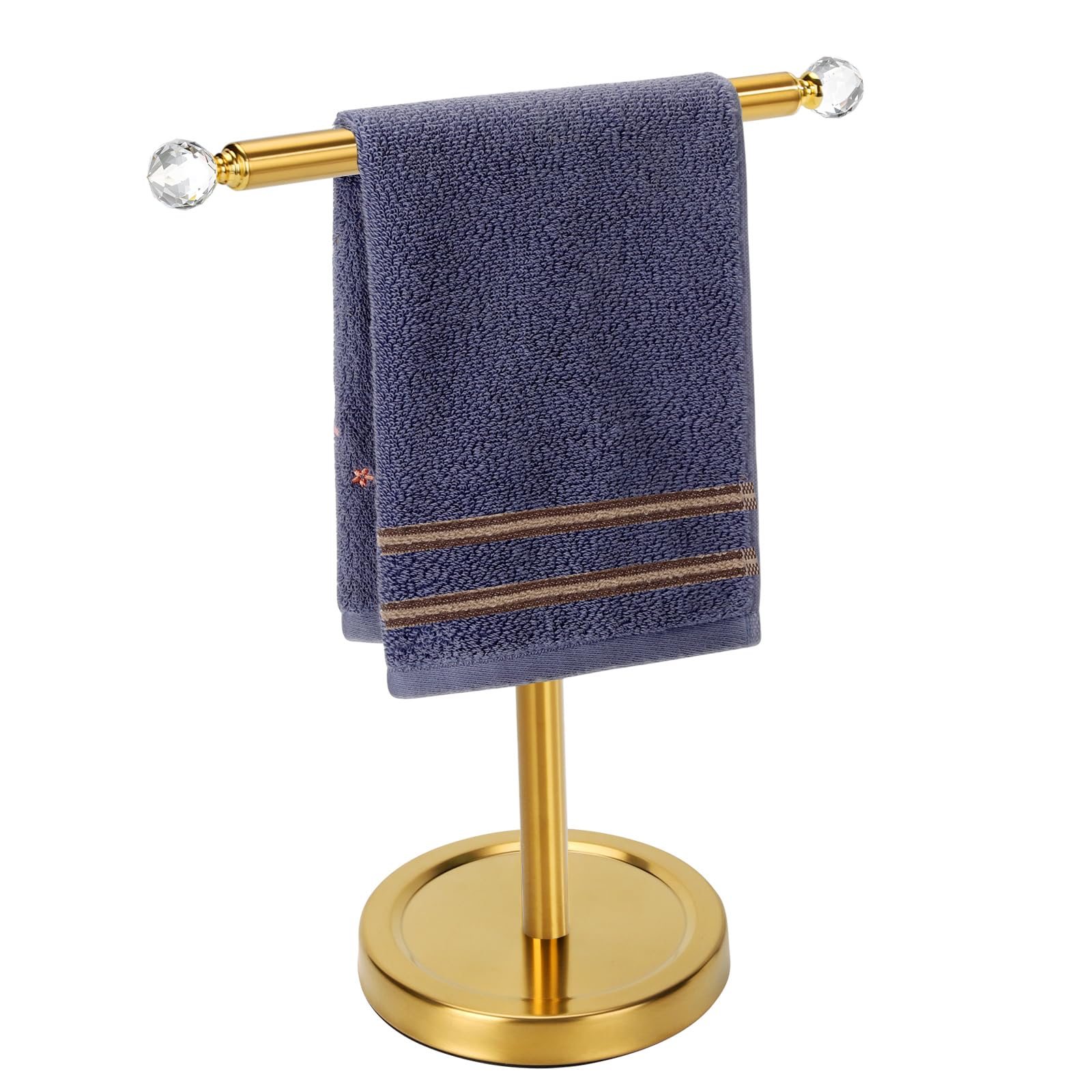 Noonext Gold Hand Towel Holder, Freestanding Hand Towel Rack with Heavy Base, Stainless Steel Towel Holder Countertop for Bathroom (Brushed Gold)