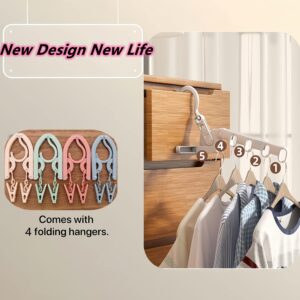 Moxuercty Space Saving Foldable Anti Rust Plastic Travel Drying Rack with 5 Holes, 2 Racks and 4 Hangers