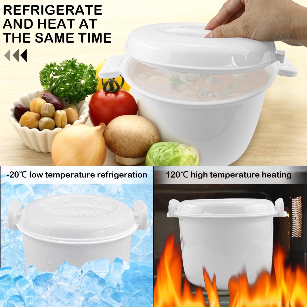 DOERDO Microwave Rice Cooker Round Microwave Food Container Vegetable Steamer Pot Microwave Cookware for Rice Chicken Pasta, 7.8x6.1 Inch