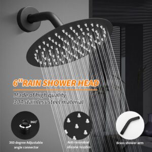 Tub Shower Faucet Set Valve Included with 6-Inch Rain Shower Head and Tub Spout Single-Handle Tub and Shower Trim Kit Matte Black