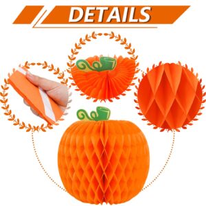 Whaline 12Pcs Fall Pumpkin Honeycomb Centerpiece 3 Different Shapes Pumpkin Honeycomb Decorations Orange Red Autumn Table Ornaments for Halloween Thanksgiving Party Supplies