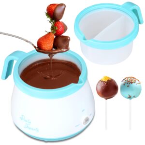 party desserts candy and chocolate melting pot with 2 pots, mini electric fondue pot, melts candy chocolate in a couple of minutes, ideal for cake pops cookies cakes, 2.5 cups, aqua