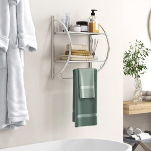 GOFLAME Wall Mounted Bathroom Shelf, 2-Tier Chrome Towel Rack with Leaky Design Shelves, Towel Bars, Chrome Bathroom Shelf for Living Room Kitchen Bathroom (1, Silver)