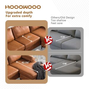 HOOOWOOO 97.6" Sectional Couch Sofa Modern L Shape Modular Sectional Sofa with Reversible Chaise Pillow Arms Solid Wood Frame for Living Room Apartment,Chocolate Brown Faux Leather