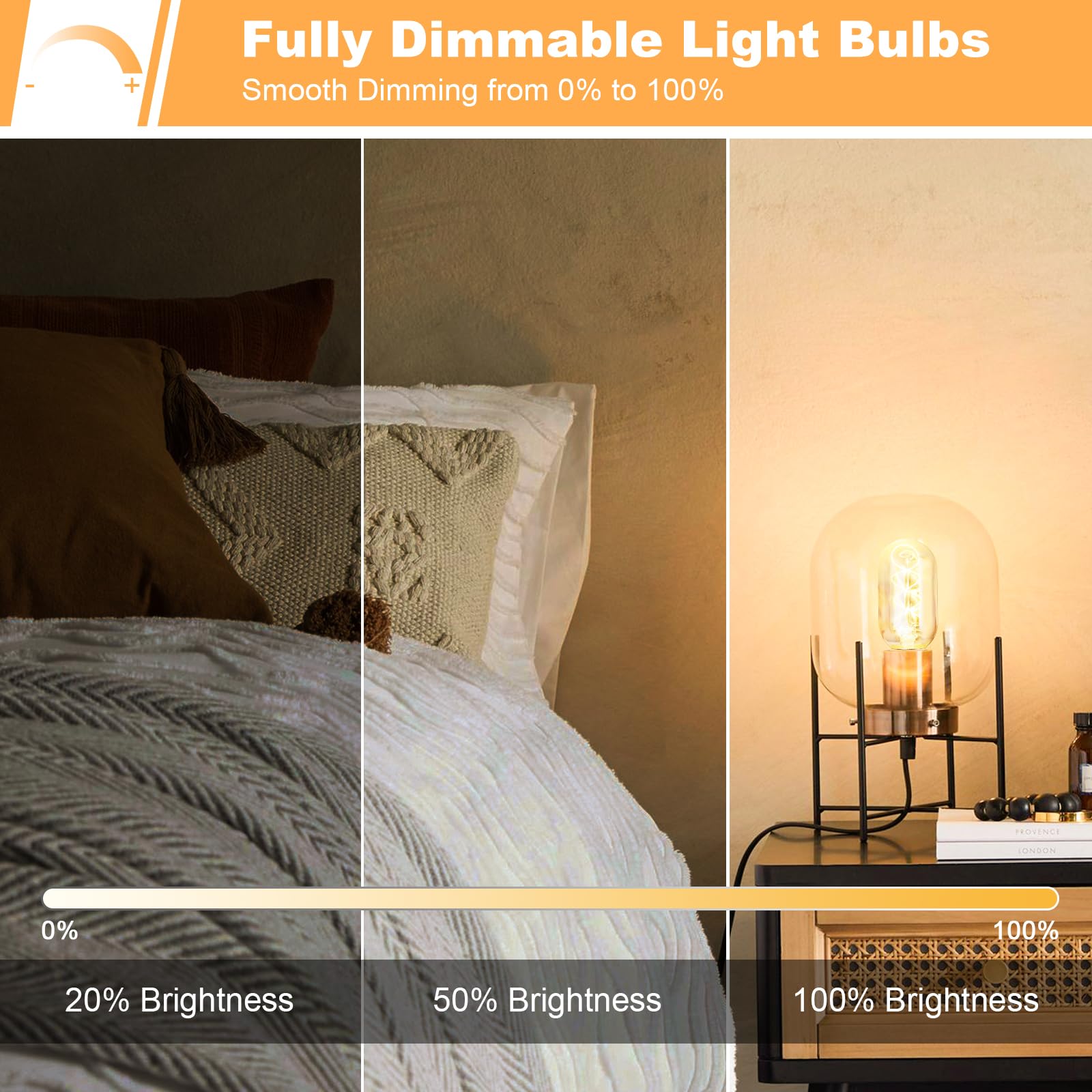 Owilukie E26 LED Bulb 6W Equivalent E26 Bulb 60 watt,Vintage Edison Bulbs,Warm White 2700K Amber E26 Edison Bulb dimmable,Tubular T14 T45 LED Light Bulb,AC120V,500lm,CR90+,Clear Glass,Pack of 4