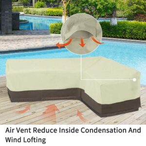 LBW Patio Furniture Cover L Shaped,58''WX85''L Outdoor Sectional Cover Waterproof,420D Veranda Garden Lounge Sectional Sofa Cover Right Facing with Air Vent and Strap,Beige&Coffee