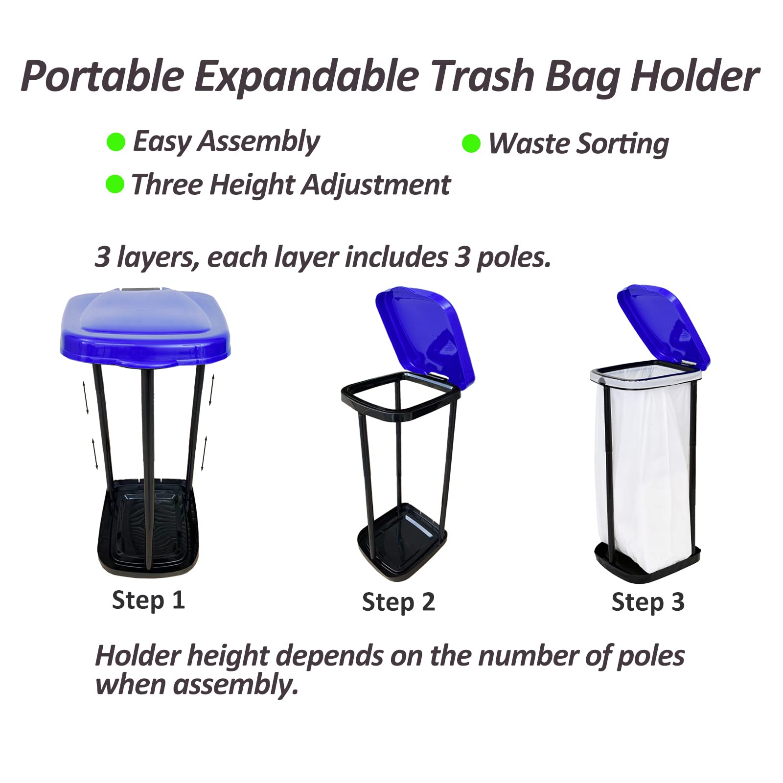 Reliable1st Portable Garbage Trash Holder | Collapsible Expandable Trash Can Outdoor Waste Bins Camping Accessories for Outdoor and Indoor RV Picnic Kitchen Home Use | Blue