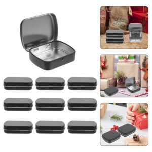 LALAFINA 10Pcs Metal Rectangular Empty Hinged Tins Portable Mini Storage Box with Lid Small Candy Box Containers for Jewelry Crafts Balms, Black