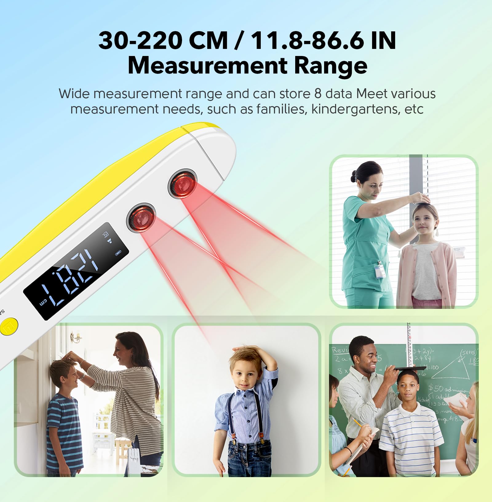 Portable Ultrasound Body Height Stadiometer - Handheld Cordless Height Measurement Device for Children and Adults with Temperature Display decor 30cm-220cm / 11.8in-86.6in