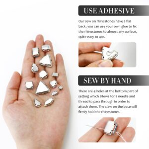 Dowarm White Sew on Rhinestones 104 PCS Mixed Shapes Glass Sew on Crystals for Crafts Metal Flatback Claw Gemstones for Jewelry Making Costumes Clothes Garment, Crystal Clear