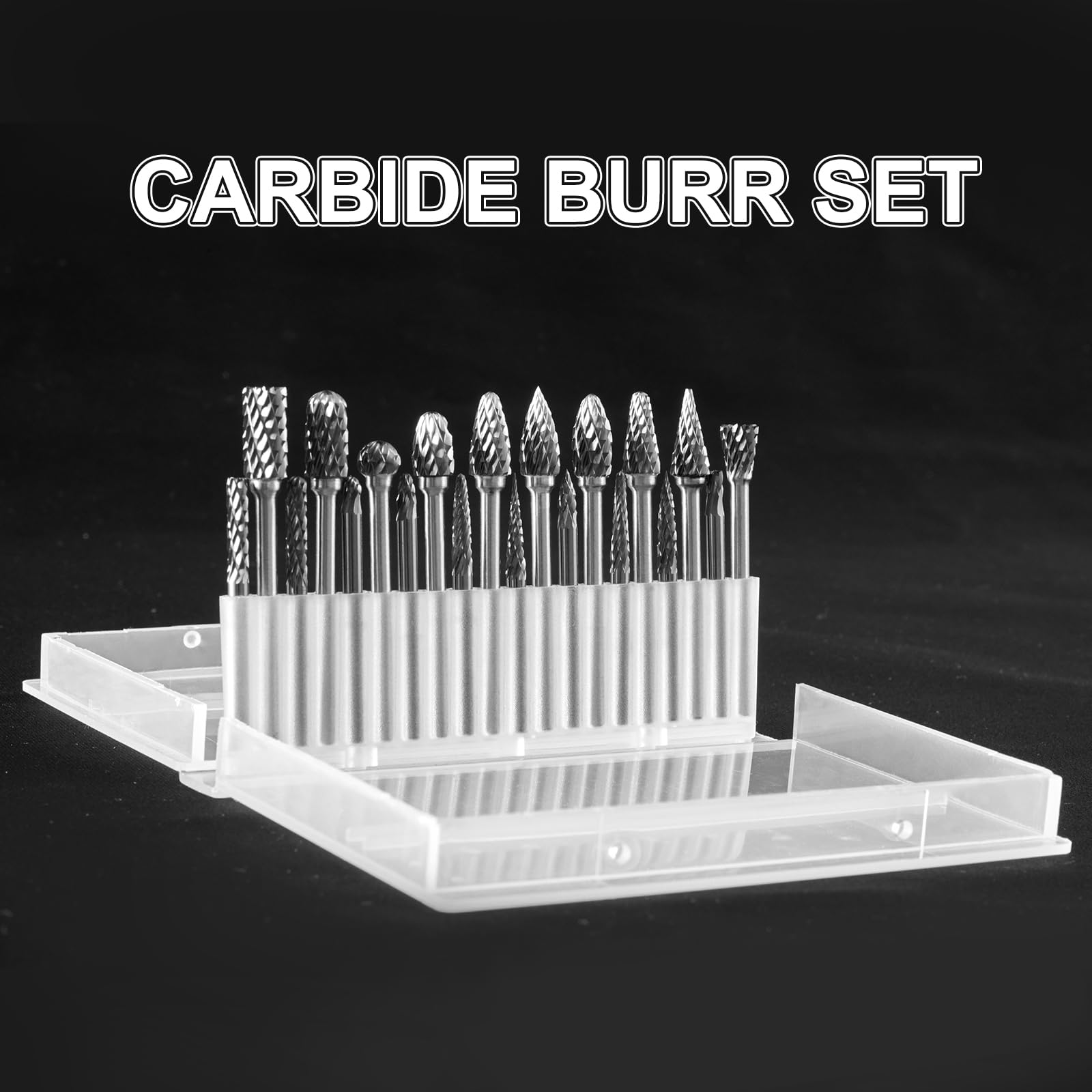 CaRoller Tungsten Carbide Burr Set, 1/8" Shank 20PC Double Cut Die Grinder Rotary Tool Cutting Burrs Set for Metal and Wood Working Carving, Engraving, Polishing, Grinding with Clear Storage Case