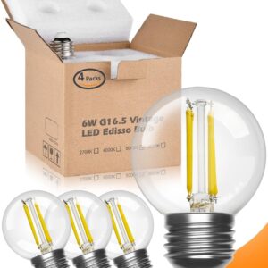 【Upgraded】 E26 Led Bulbs 60 watt G16.5 Led Light Globe Small Light Bulb, Warm White 2700K, Vintage Edison Bulb, Led Edison Bulb 6W for Celling Fan Vanity Light CRI 90+ 750LM, Non-Dimmable, 4-Pack