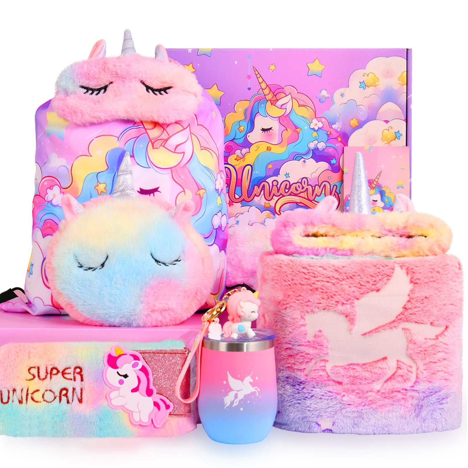 Healemo Unicorns Birthday Gift for Girl - Birthday Gift Box for 4-6 5 6-8 Year Old Toddler Girl, Unicorns Gift Toys Age 6-8 Basket, Unique Ideas Gift for Daughter, Unicorns Blanket (Pink)