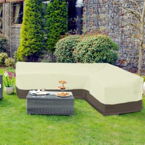 LBW Patio Furniture Cover L Shaped,58''WX85''L Outdoor Sectional Cover Waterproof,420D Veranda Garden Lounge Sectional Sofa Cover Right Facing with Air Vent and Strap,Beige&Coffee