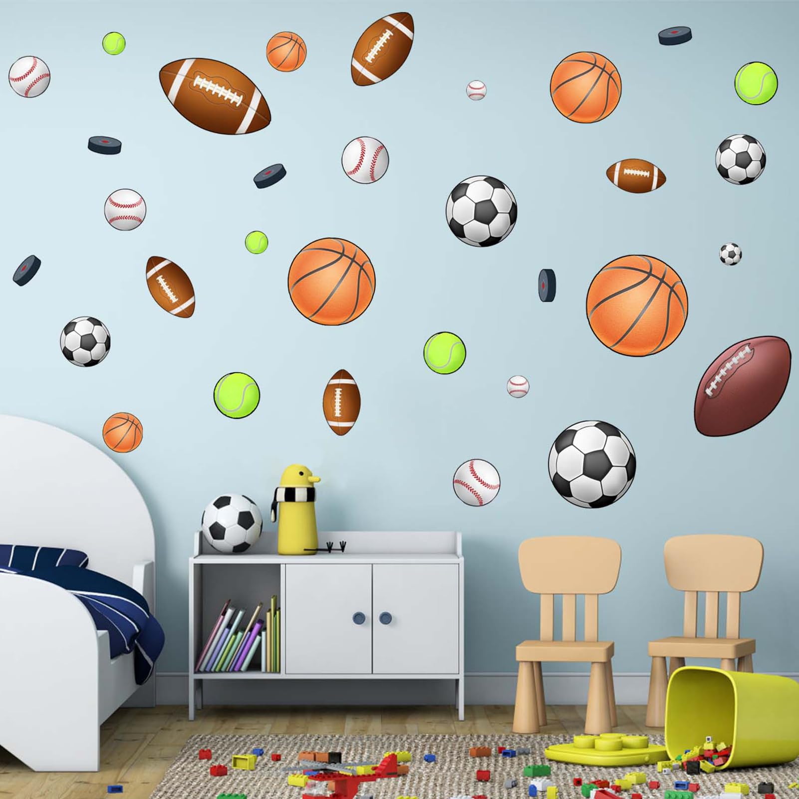 Amimagen Basketball Football Sports Wall Stickers - Kids Baby Boys Wall Decals - Nursery Playroom Classroom Daycare Game Room Bedroom Home Wall Decor