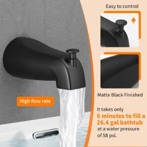 Tub Shower Faucet Set Valve Included with 6-Inch Rain Shower Head and Tub Spout Single-Handle Tub and Shower Trim Kit Matte Black