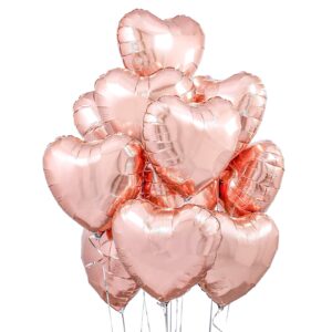 10 pcs rose gold heart balloons 18" heart love foil balloon, helium support valentines day wedding bridal engagement party anniversary decorations