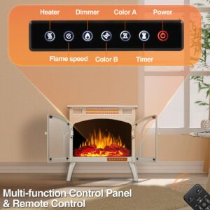 Electric Fireplace Heater with Remote, 24” Portable Infrared Fireplace Stove with Multiple 3D Flame, Adjustable Brightness,Timer 5100BTU Freestanding Electric Fireplace Heaters for Indoor Use Beige