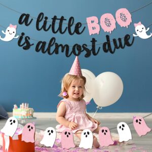 A little Boo Is Almost Due Banner Halloween Little Boo Baby Shower Banner for Halloween Girl Baby Shower Pink Black Girl Halloween Party Decorations