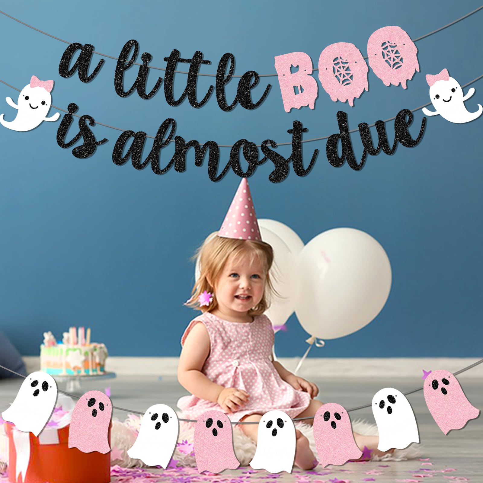 A little Boo Is Almost Due Banner Halloween Little Boo Baby Shower Banner for Halloween Girl Baby Shower Pink Black Girl Halloween Party Decorations