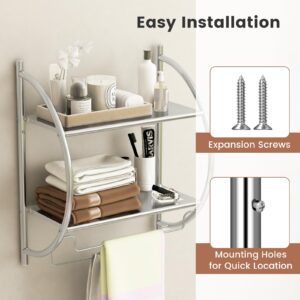 GOFLAME Wall Mounted Bathroom Shelf, 2-Tier Chrome Towel Rack with Leaky Design Shelves, Towel Bars, Chrome Bathroom Shelf for Living Room Kitchen Bathroom (1, Silver)