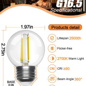 【Upgraded】 E26 Led Bulbs 60 watt G16.5 Led Light Globe Small Light Bulb, Warm White 2700K, Vintage Edison Bulb, Led Edison Bulb 6W for Celling Fan Vanity Light CRI 90+ 750LM, Non-Dimmable, 4-Pack