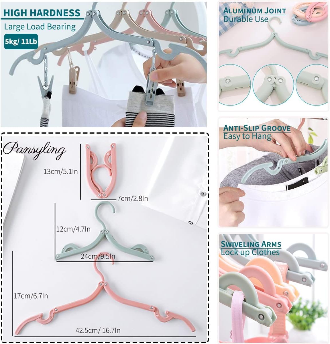 Moxuercty Space Saving Foldable Anti Rust Plastic Travel Drying Rack with 5 Holes, 2 Racks and 4 Hangers