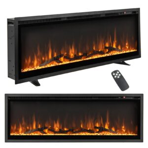 tangkula 50 inches electric fireplace inserts, recessed, wall mounted and freestanding 1500w slim fireplace heater with remote control, adjustable flame color & brightness (50 inches)