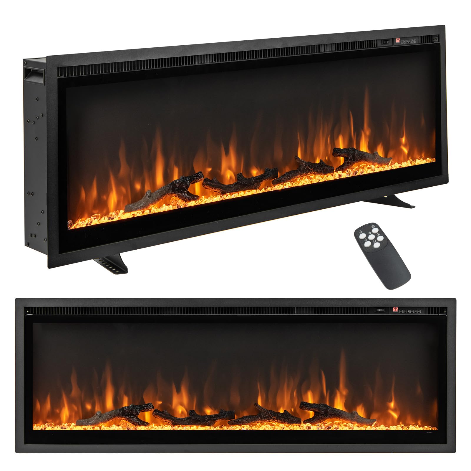 Tangkula 50 Inches Electric Fireplace Inserts, Recessed, Wall Mounted and Freestanding 1500W Slim Fireplace Heater with Remote Control, Adjustable Flame Color & Brightness (50 Inches)