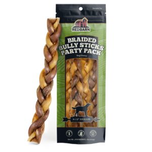 redbarn pet products all natural 8-12" braided bully sticks for medium & large dogs - healthy long lasting beef chews variety party pack - single ingredient low odor rawhide free - 1 lb bag