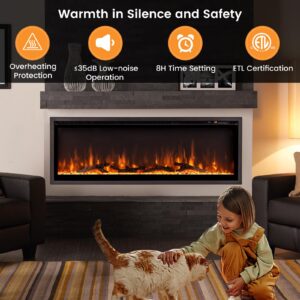 Tangkula 50 Inches Electric Fireplace Inserts, Recessed, Wall Mounted and Freestanding 1500W Slim Fireplace Heater with Remote Control, Adjustable Flame Color & Brightness (50 Inches)