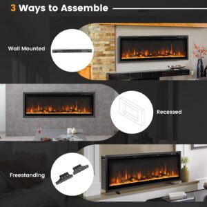 Tangkula 50 Inches Electric Fireplace Inserts, Recessed, Wall Mounted and Freestanding 1500W Slim Fireplace Heater with Remote Control, Adjustable Flame Color & Brightness (50 Inches)