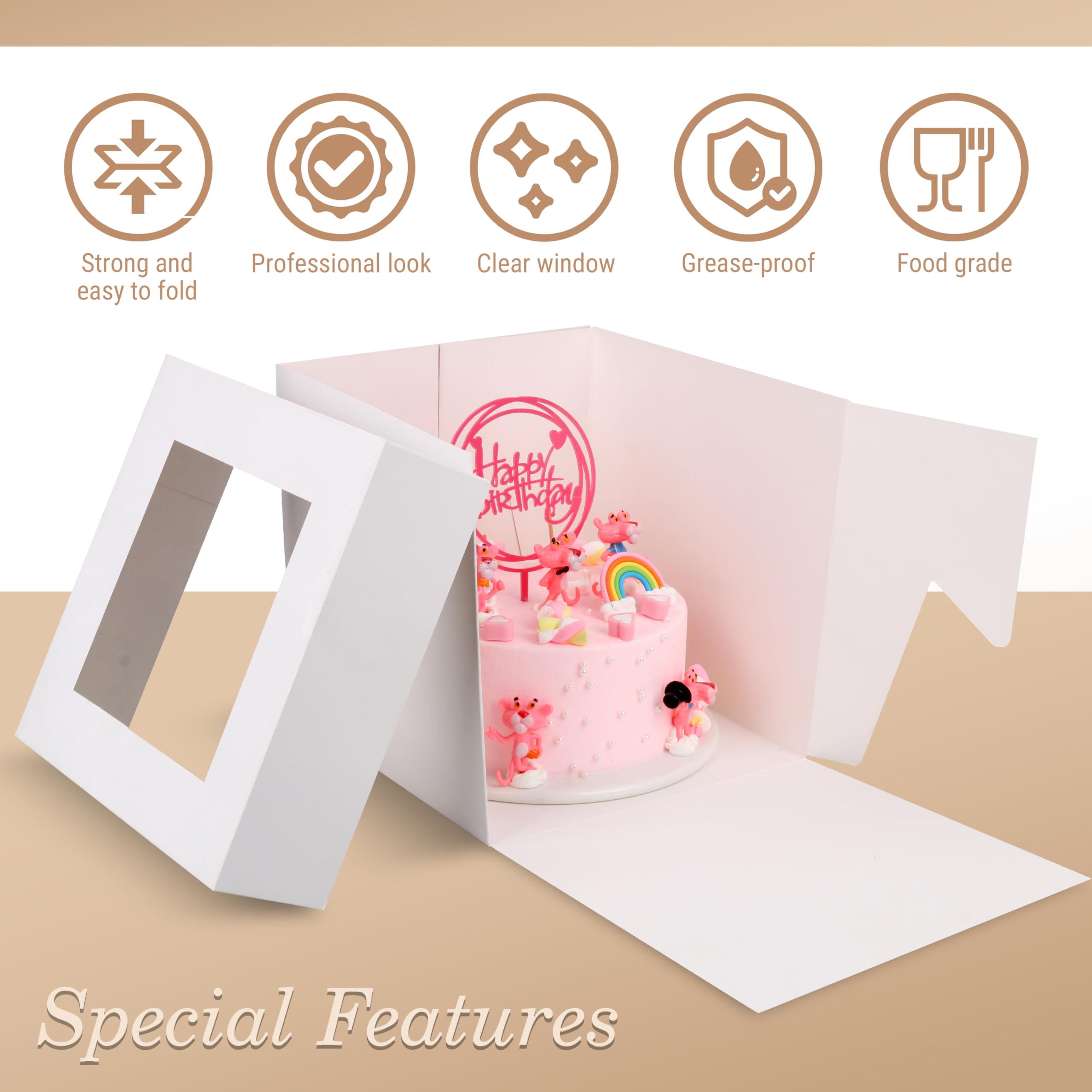 Cakebon Cake Boxes with Cake Boards Cake Boxes 10 Inch with Cake Board White (1-pack) - Cake Box With Window for Birthdays, Weddings and Parties