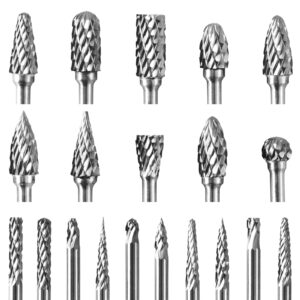 caroller tungsten carbide burr set, 1/8" shank 20pc double cut die grinder rotary tool cutting burrs set for metal and wood working carving, engraving, polishing, grinding with clear storage case