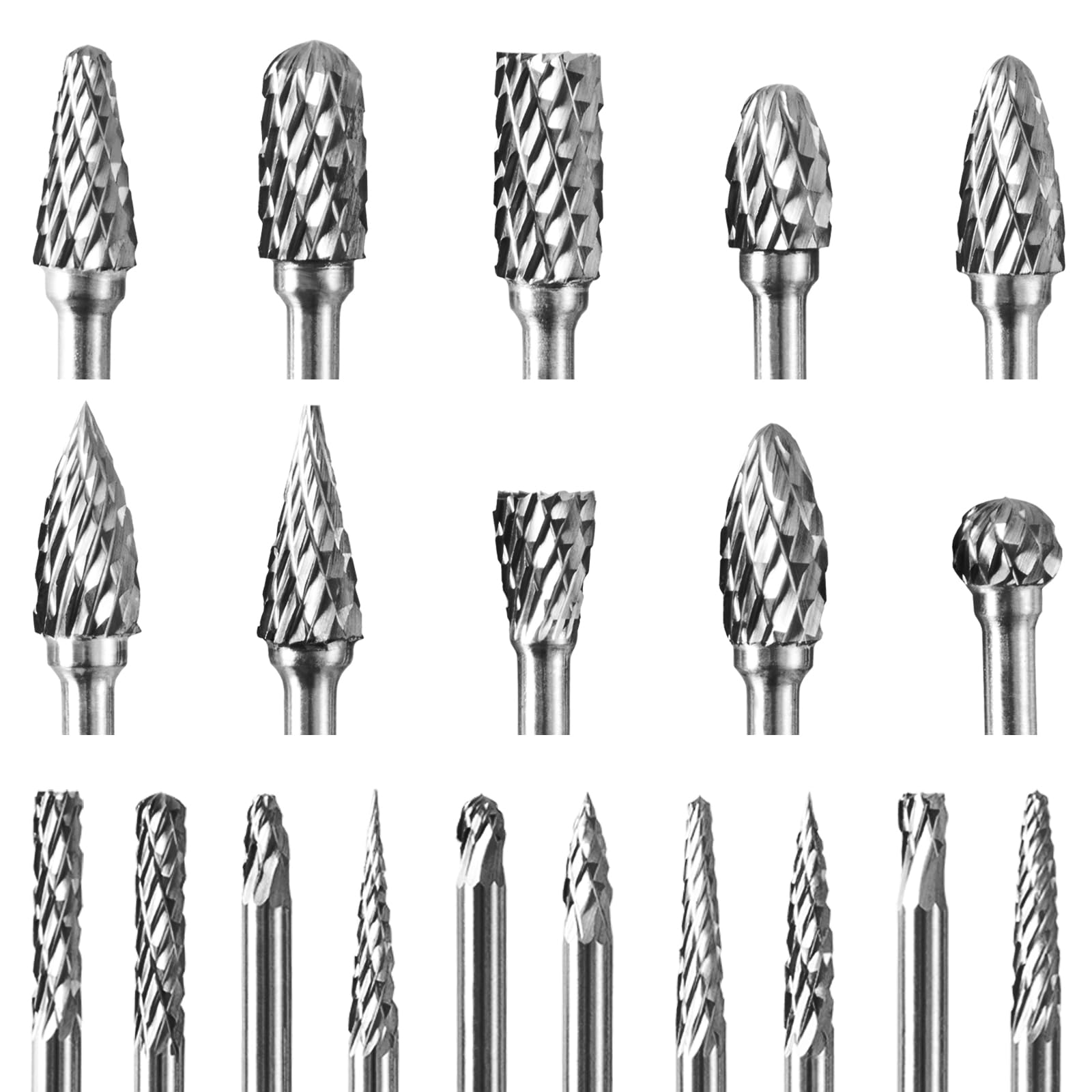 CaRoller Tungsten Carbide Burr Set, 1/8" Shank 20PC Double Cut Die Grinder Rotary Tool Cutting Burrs Set for Metal and Wood Working Carving, Engraving, Polishing, Grinding with Clear Storage Case