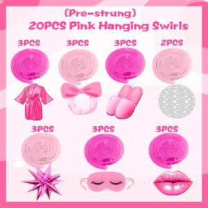 Pre-Strung Hot Pink Party Decorations Spa Party Decorations Spa Birthday Party Supplies for Girls Slumber Party Decorations Bachelorette Party Hanging Swirl Pajama Sleepover Party Decorations